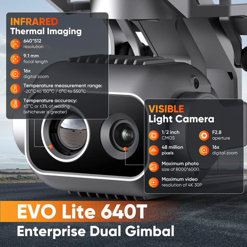 Autel Robotics EVO Lite 640T Drone Enterprise Thermal 16x Digital Zoom Dual Camera 6K Professional Drones AI Target Recognition