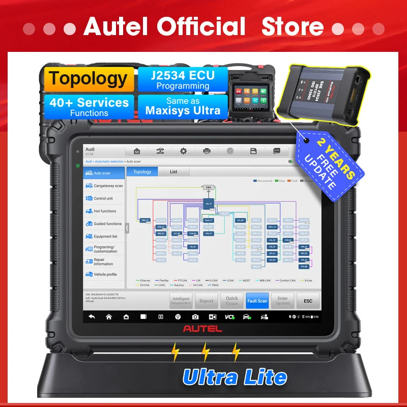 Autel MaxiCOM Ultra Lite Diagnostic Tools OBD2 Scanner Topology 2.0 J2534 ECU Programming Same as Ultra MS919 MS909 2 Years