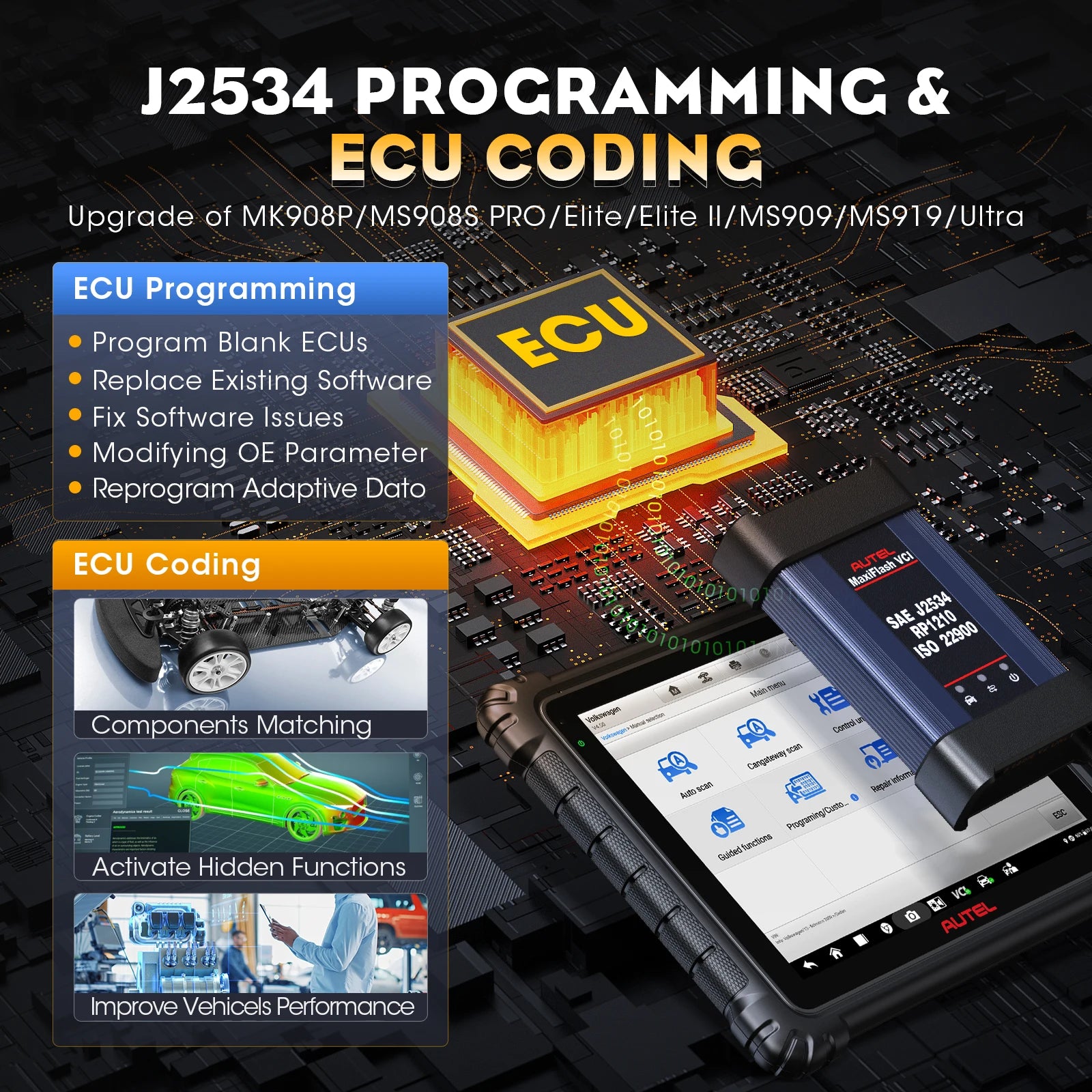 Autel MaxiCOM Ultra Lite Diagnostic Tools OBD2 Scanner Topology 2.0 J2534 ECU Programming Same as Ultra MS919 MS909 2 Years